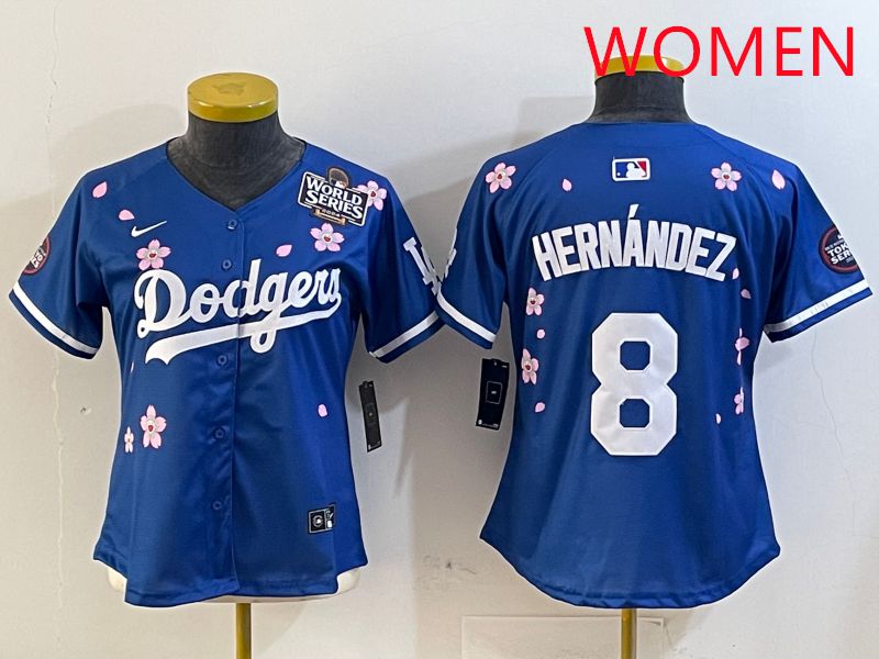 Women Los Angeles Dodgers #8 Hernandez Blue Sakura Edition 2025 Nike MLB Jersey style 6